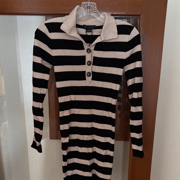 Sanctuary Black and Cream Striped Long Sleeve Dress - Picture 1 of 5